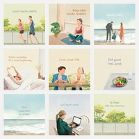 Editable lifestyle template vector set with hand drawn illustrations