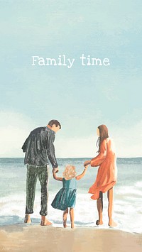 Family time editable template vector phone lockscreen color pencil illustration
