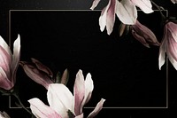 Magnolia border frame vector on black background