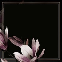 Magnolia border frame vector on black background