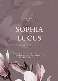 Editable card template psd floral wedding invitation