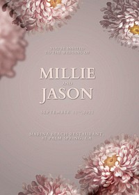 Editable card template psd floral wedding invitation