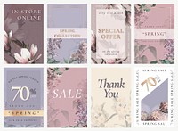 Spring sale template vector for social media post set