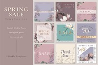 Spring sale editable template vector set