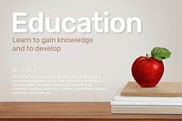Education template vector with apple on book stack