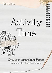 Activity time template vector on paper with student doodle