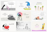 Health and wellness templates vector colorful and cute illustrations set