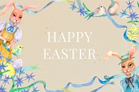 Editable Happy Easter template vector holidays celebration watercolor greeting with bunny vintage illustration