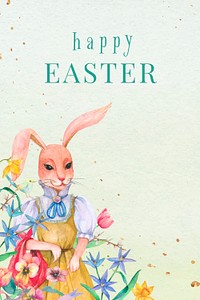 Happy Easter celebration green watercolor greeting with bunny cute illustration