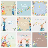 Happy Easter greeting templates vector colorful vintage illustrations collection