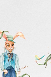 Easter bunny background psd with little bird in watercolor 