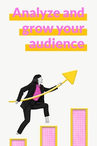 Business audience growth template vector with bar chart and woman remixed media