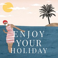 Social media post template psd with woman enjoying holiday, remixed from artworks by George Barbier