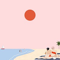 Beach background psd with people sunbathing, remixed from artworks by George Barbier
