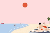 Beach background psd with people sunbathing, remixed from artworks by George Barbier