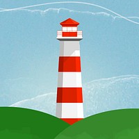 Lighthouse background vector in red and white color mixed media