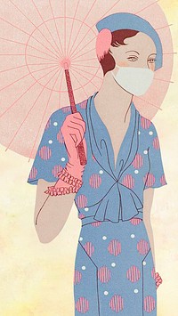 Woman background psd holding vintage umbrella, remixed from artworks by M. Renaud