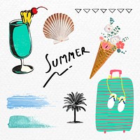 Summer element vector illustration set, remixed from public domain artworks