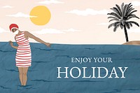 Summer template vector with woman enjoying holiday, remixed from artworks by George Barbier