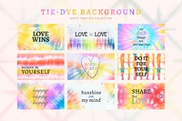 Quote template psd collection on tie dye background for ad