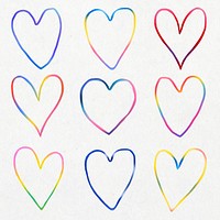 Colorful cute heart vector in doodle style set