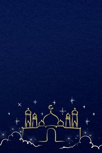 Blue background psd with gold Islamic architecture