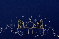 Blue background psd with gold Arabic architecture
