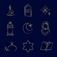 Ramadan kareem doodle logo vector set