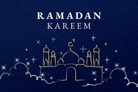 Ramadan editable banner template vector with Islamic architecture on blue background