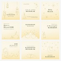 Ramadan social media template vector on yellow background set