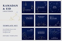 Ramadan post template vector set for social media post