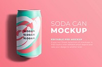 Editable soda can mockup psd colorful packaging design