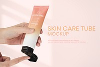 Editable collapsing tube mockup psd product packaging ad