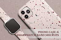 Terrazzo phone case mockup psd with smartwatch band ad