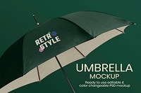Green umbrella mockup psd in retro design