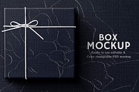 Black gift box mockup psd in hand drawn abstract design