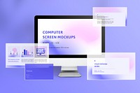 Editable computer screen mockup psd ad with presentation slides