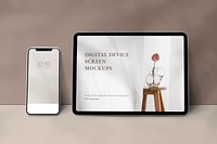 Digital device screen mockup psd with tablet laptop computer and phone