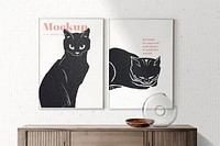 Picture frame mockup, cat wall decoration psd