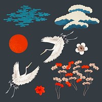 Vintage Japanese kamon ornamental psd set, remixed from public domain artworks