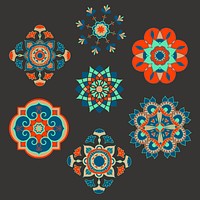 Ethnic flower vector illustration set