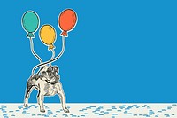 Blue birthday background border psd with pit-bull and balloons