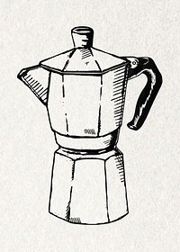 Kettle vintage sticker vector in black and white