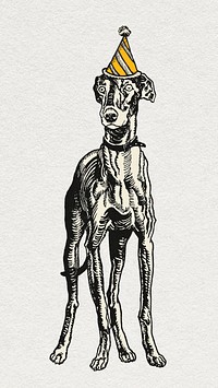 Greyhound dog graphic vintage birthday theme illustration, remixed from artworks by Moriz Jung