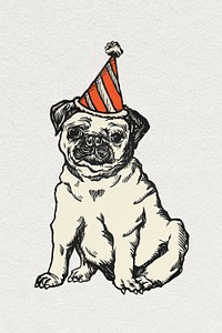 Pug dog sticker psd vintage birthday theme illustration