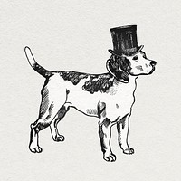 Vintage beagle dog psd sticker with top hat
