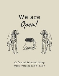 Coffee shop flyer template psd in vintage dog illustration theme, remixed from artworks by Moriz Jung