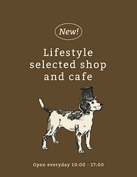 Cafe flyer template vector in vintage dog theme
