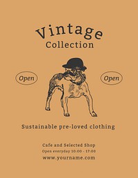 Vintage fashion quote template psd with dog illustration flyer, remixed from artworks by Moriz Jung