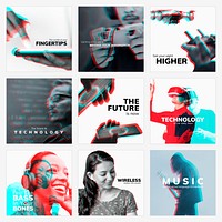 The future of technology psd editable social media template with double color exposure effect collection